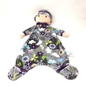 Douglas Baby Gray Flower Doll Lovey Purple Green Flower Pink Birds Flat Snuggler